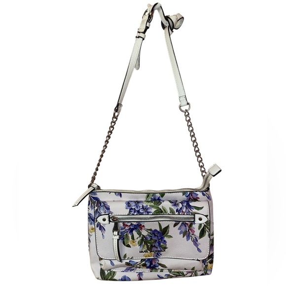 DANA BUCHMAN Faux Leather Floral Patterned Crossbody Shoulder Bag White & Purple - Picture 1 of 7